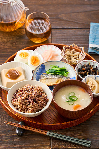 Traditional Japanese Breakfast Set with Small Dishes