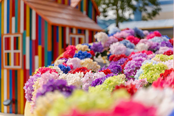 Colorful plastic fake flowers
