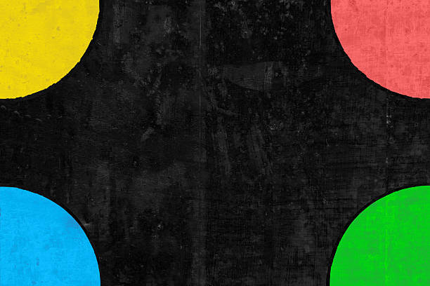 Colorful pie shaped sector at all four 4 corners in red yellow green blue  painted on black vector wall background nursery backdrop like mat or kids play area. The backdrop is like rustic blackboard, slate painted in vibrant colors.