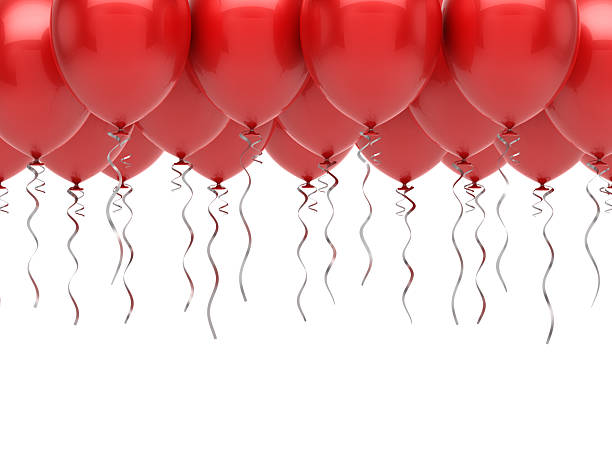 Bunch of red balloons isolated on black background