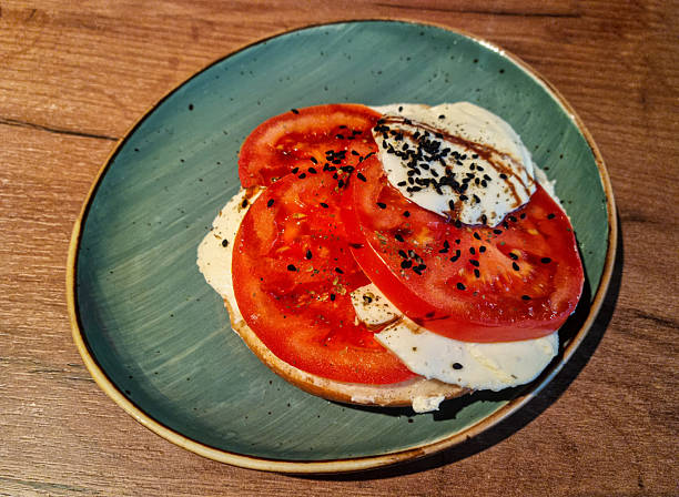 Tomato and mozzarella bruschetta with basil and olive oil