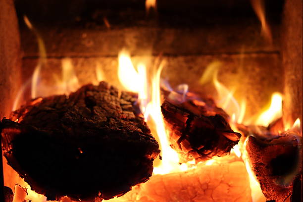 Logs in a wood burning stove