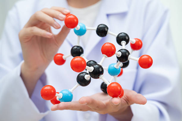 Molecules chemical on a periodic table background.