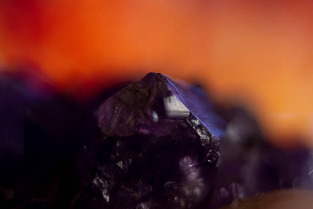 A close up image of the large crystal formation on an amethyst geode.