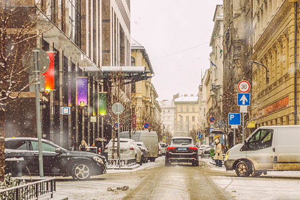Winter in Center city Philadelphia during snow storm. JFK blvd.
