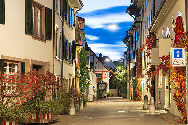 Basel, Switzerland in the Old Town at blue hour in autumn.