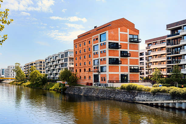 modern residential district in central berlin in the europa city at river side with renovated and new build houses