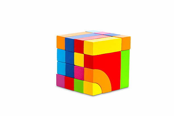 Cube made of Multicolored Wooden Blocks. Eco-friendly toyfor children aimed at developing learning, attention, and intelligence.