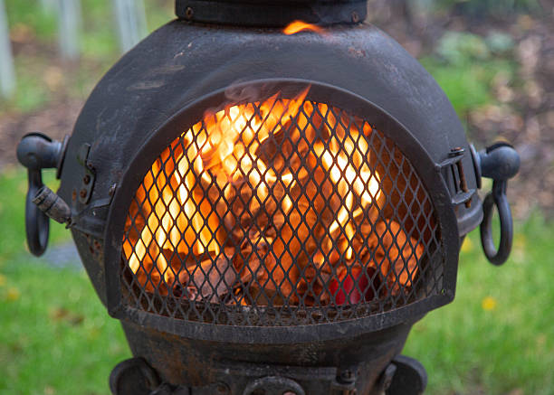 Garden chiminea fire, smoke and flames