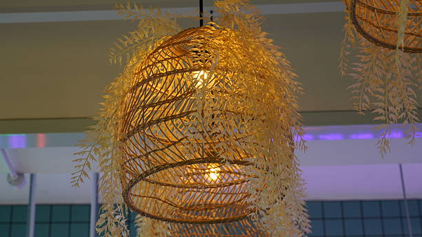 Warm Woven Pendant Light with Faux Fern Foliage