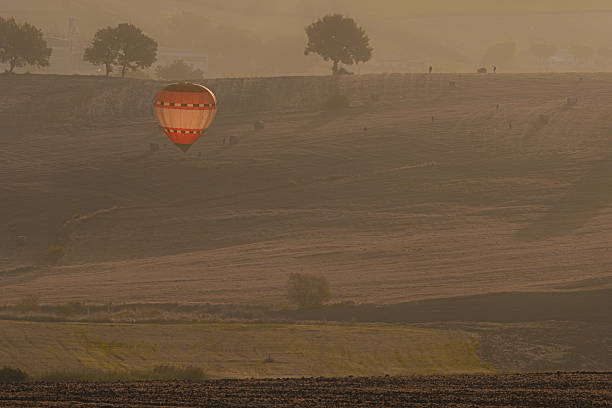 Retro style air balloon on golden pattern. Vintage toning travel background. Modern illustration picture for decoration apartments