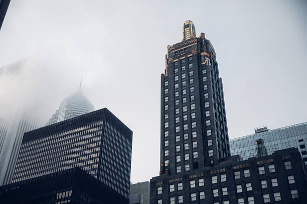 In the USA, Chicago, Illinois features the Chicago River, glass and steel buildings, with skyscrapers in the background, and downtown riverside, representing concepts of business, modern transportation, the financial district, the construction industry, business enterprise organization, and communication technology - The Chicago Loop