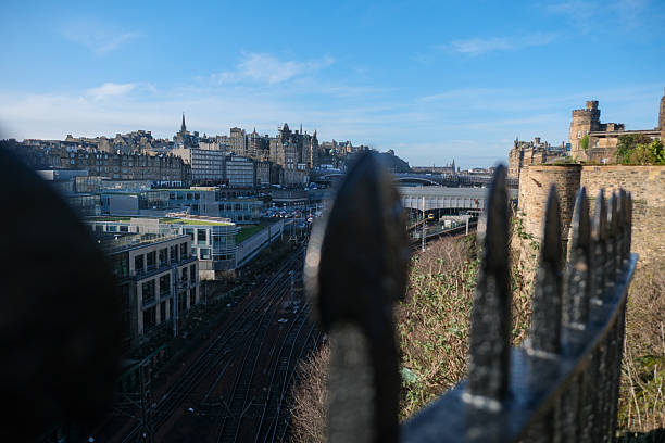 Edinburgh, Scotland - 28 JAN 2025 - Edinburgh Waverly Train Station viewed from the distance.