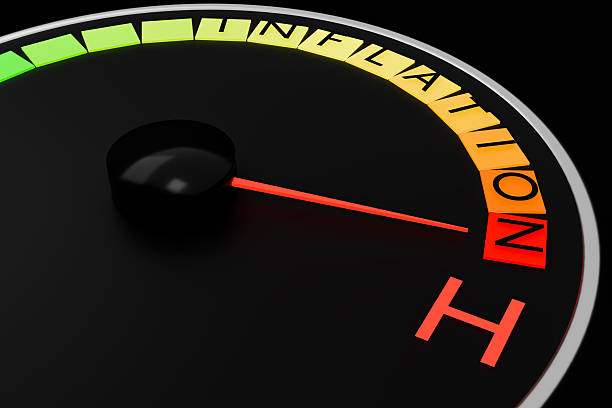 Close-up of an inflation indicator gauge pointing to high level, symbolizing rising inflation, economic pressure, increasing prices, cost of living crisis, financial instability, and risk in global economy concepts. Ideal for news, finance, economy, business reports, and inflation-related content.