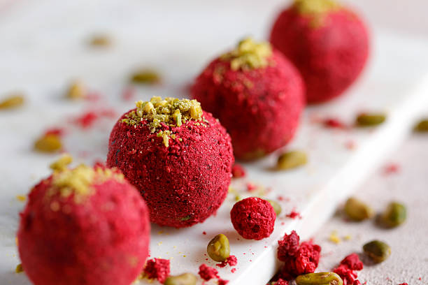 Raspberry energy balls with pistachio