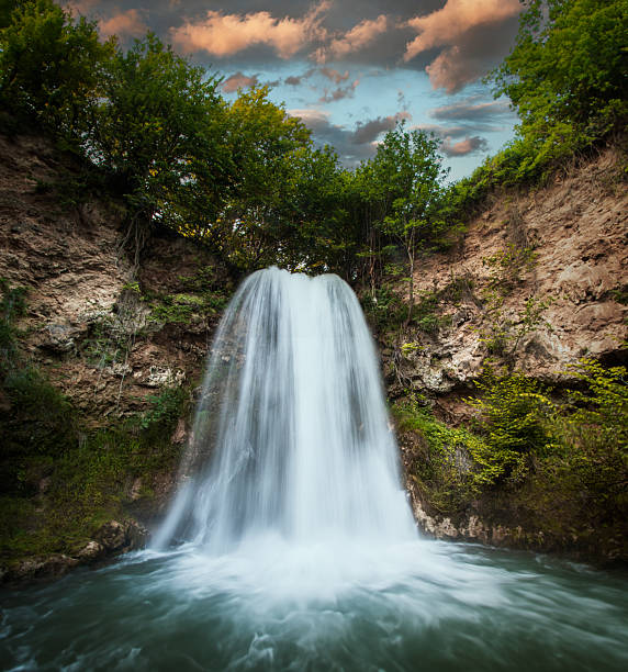 Lisine, Serbia - June 20 2023: Waterfall Veliki Buk, popular tourist destination in Lisine, eastern Serbia