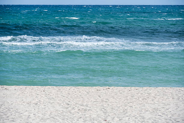 This is a landscape photograph of the Atlantic ocean over the sand in Hollywood Beach, Florida on a winter day.