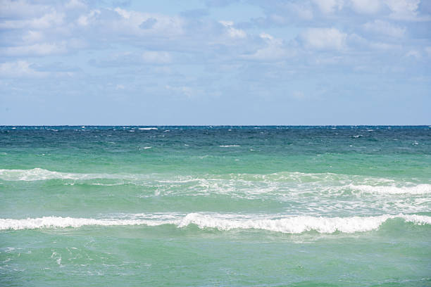 This is a landscape photograph of the horizon of the Atlantic ocean meeting a cloudy sky in Hollywood Beach, Florida on a cloudy winter day.