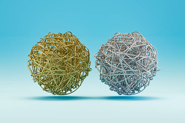 Abstract Yellow 3D Sphere with Flowing Ribbon Structure