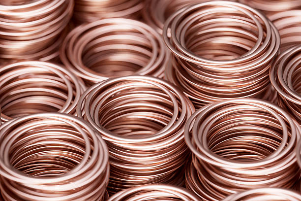 Production of copper wire, cable in reels at factory. Cable factory. Close up.
