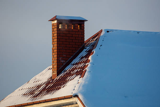 Roof of a building with smoke stack