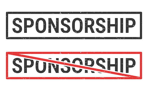 Sponsorship. Rubber stamps for your own design, isolated on a blank background. The first stamp is in black ink. The second stamp is in red ink with the text in black. The text is crossed out with a red line, it is an exclusion or prohibition stamp. The rubber stamps have a slight grunge texture. Vector Illustration (EPS file, well layered and grouped). Easy to edit, manipulate, resize or colorize. Vector and Jpeg file of different sizes.