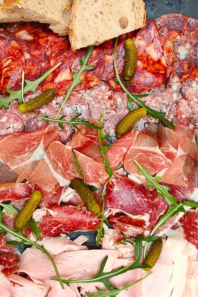 Italian appetizers table with different antipasti