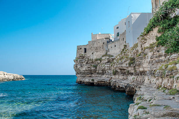 View of the cliffs and the sea from Polignano a Mare, Puglia, Italy