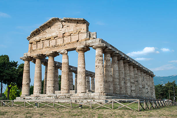 Paestum was a major ancient Greek city in Magna Graecia: the ruins of  are famous for their three ancient Greek temples in the Doric order  in an excellent state of preservation.