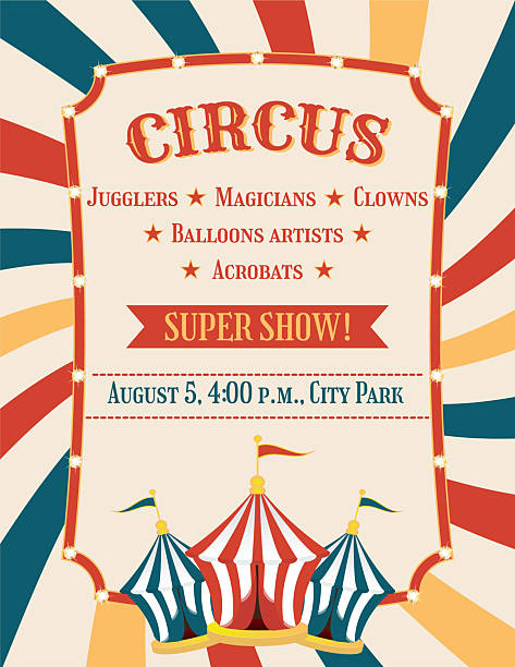 Circus invitation, circus poster with a circus tent and stars, vintage style