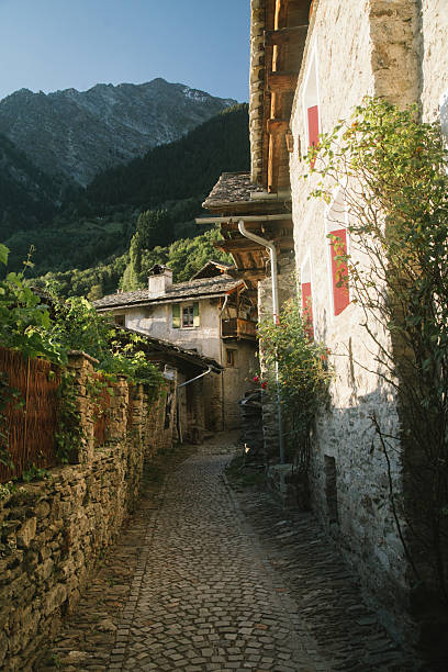 Soglio mountain village at sunset, Bregaglia, Switzerland