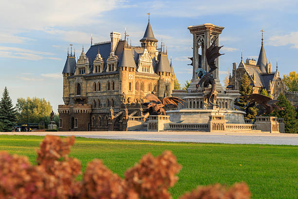 Samara, Russia - September 28 2024: Garibaldi Castle and its surroundings in the Samara region, featuring historic style architecture and scenic landscape