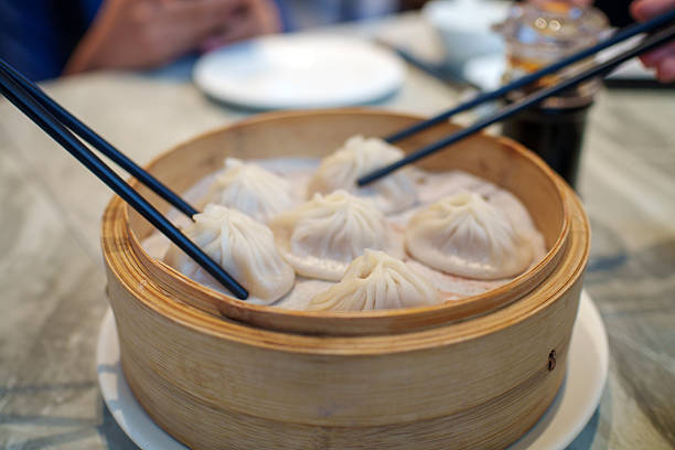 Fresh boiled dumpling on plate.