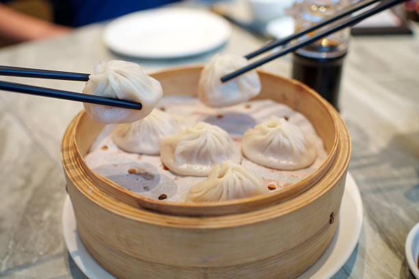Xiao Long Bao Soup Dumplings Served in Bamboo Steamer