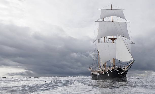 Historic polar exploration ship handcrafted interpretation of Endurance, 3D render based on historical data front view