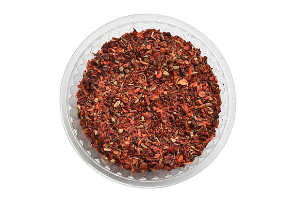 Spice mix for cooking meat isolated on white background.