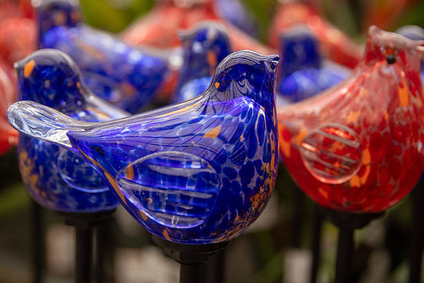 Solar glass ornament  birds on a stake for a garden
