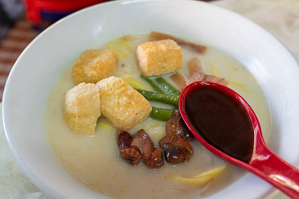 Penang Curry Mee Malaysian Street Food Served in White Bowl