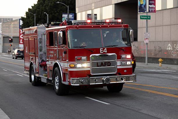 Los Angeles, California, USA - January 31, 2026: A Los Angeles Fire Department ambulance paramedic responds to the scene of an incident.
