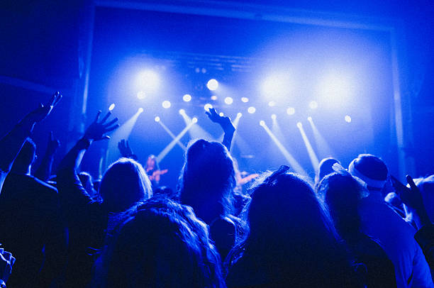 Crowd of people in front of the stage during the concert.