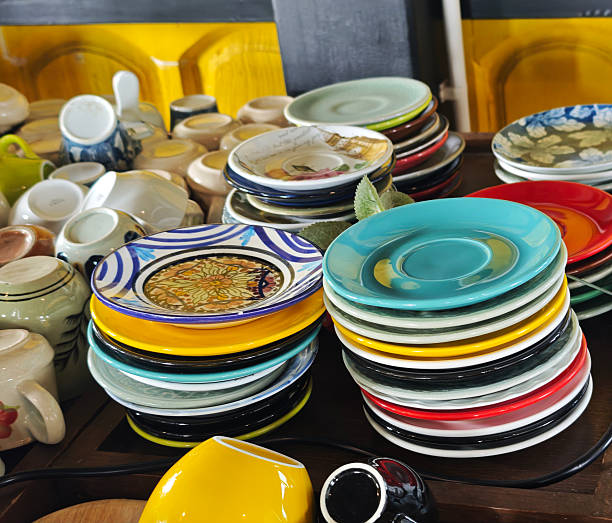 The plates were stacked on top of each other.