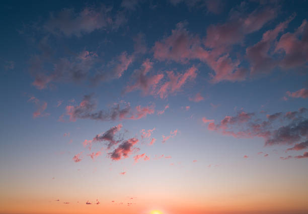 Cloudy sky with bluish clouds at sunset or dawn