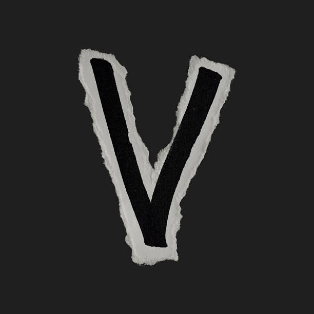 Black And White Grunge Ripped Paper Alphabet Letter V
