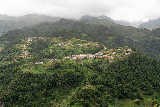 Mountain village among the green island landscape of Madeira