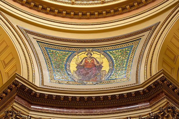 Baroque ceiling painting of the Assumption of the Virgin by Orazio Alfani in Basilica di San Pietro, Perugia, Italy.