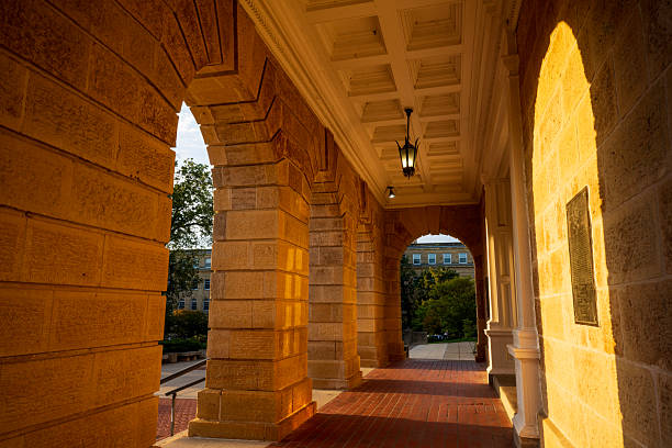 Madison, USA - October 14, 2025. Hallway of Bascom Hall at Sunrise in the campus of University of Wisconsin in Madison, Wisconsin, USA