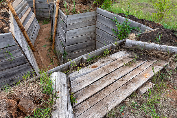 Historical wooden trench system during field exercises