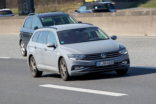 March 20, 2025: A Volkswagen car on German highway A66 nearby Wiesbaden, Germany. VW is a brand of the Volkswagen Group, which is a German automobile manufacturing group based in Wolfsburg, Germany and founded in 1937