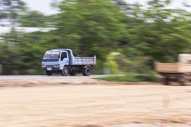 truck panning camera in road
