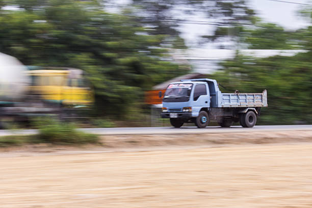 truck panning camera in road